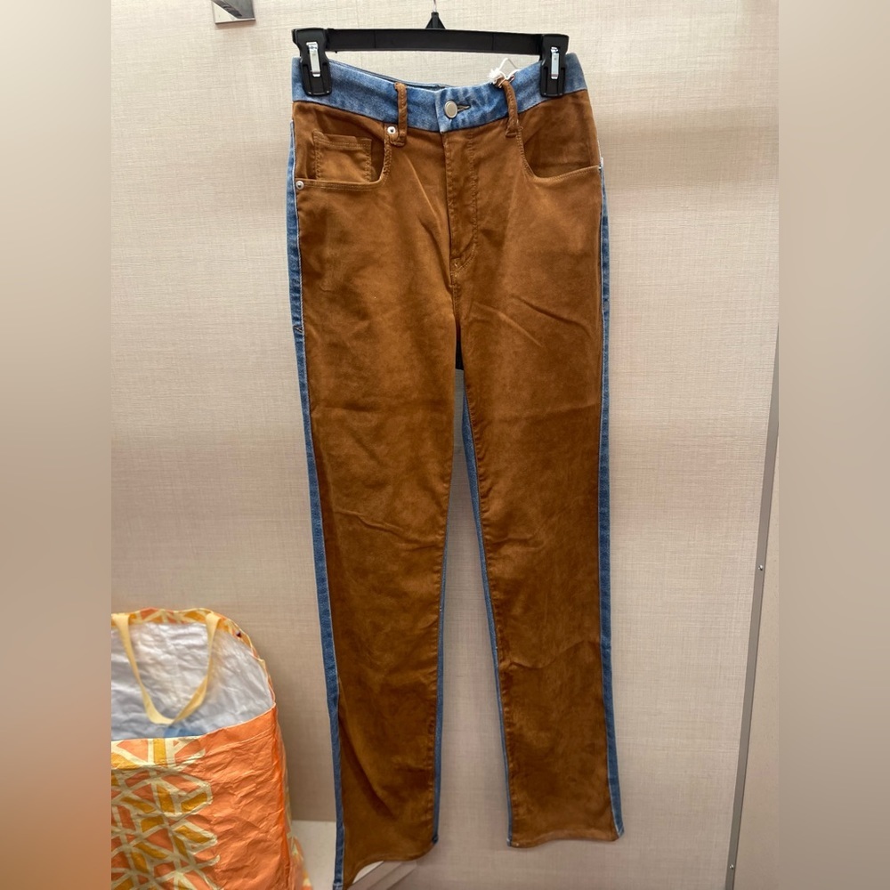 Good American Icon Mixed Media Denim & Faux Suede Pants Size 26 NWT - Picture 6 of 11